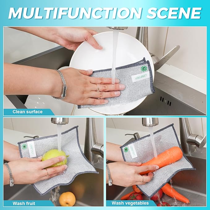 12 PCS Non Scratch Wire Dishcloth, Cleans Fast Without Scratching, Stands Up to Stuck-on Grime, Multi-Surface Safe, Wire Dishwashing Rag Cleaning Power for Everyday Jobs 7.87“ x 7.87”