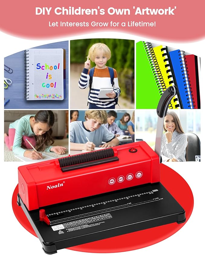Nolan Upgraded Binding Machine Spiral Coil Binder,46-Hole Book Binder with Electric Coil Inserter,4:1 Pitch,100pcs Comb Binding Spines&1 Crimper Plier,School Office Home,Anti-Rust