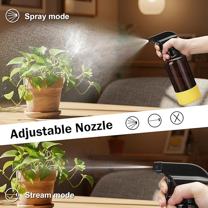 Glass Spray Bottles with Silicone Sleeve 16.9oz 2 Pack Empty Spray Bottle for Hair Mist/Stream Spraying for Cleaning Solutions, Plants, Essential Oils (Brown-grey&yellow)