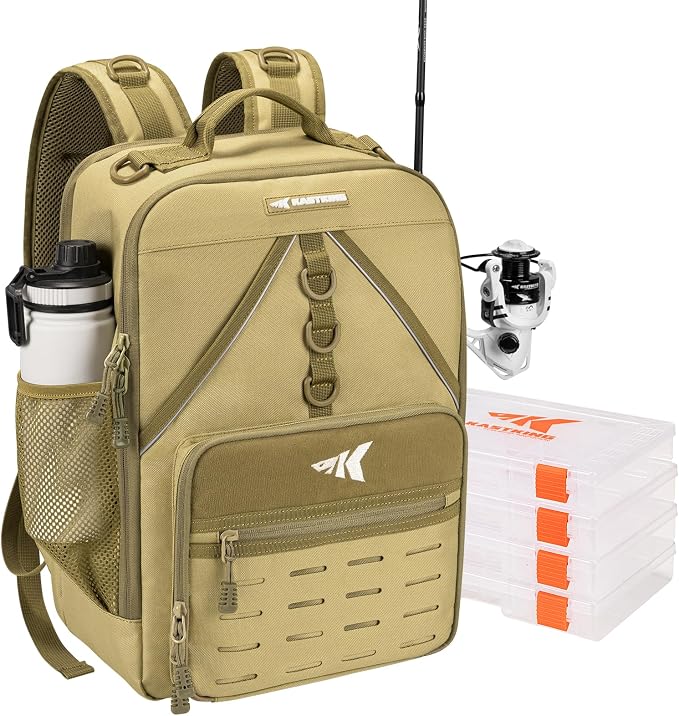 KastKing KarryAll Fishing Tackle Backpack with Rod Holder 4 Tackle Boxes,40/26L Tackle Bag Storage Fishing Gear and Equipment