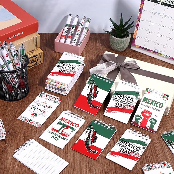 24PCS Mexican Independence Day Mini Spiral Notepad and Pen Set,Viva Mexico Independence Journals Fiesta Ballpoint Pen Pocket Notepad Bulk Gifts Supplies for Dia De La Independencia Party