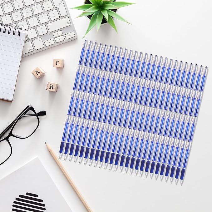 Aozora Retractable Pens Ballpoint Super Smooth Writing Pens Bulk 100 pack Medium Point 1.0mm No Bleed Click Pens with Soft Grip Blue Ink