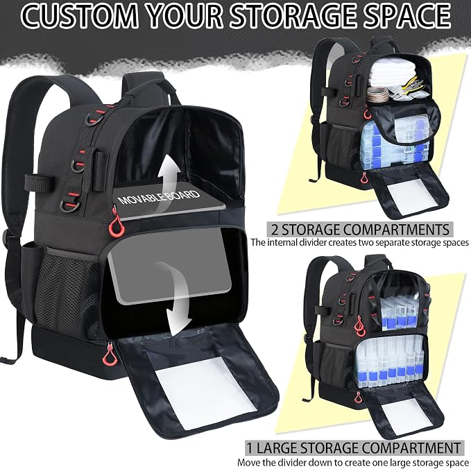 Fishing Tackle Backpack with 4 Tackle Boxes,45L Large Tackle Bag with 2 Rod Holders & Clear Window,Outdoor Fishing Backpack for Fishing,Camping,Hiking,Black