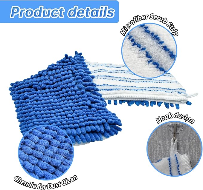 4 Pack Mop Heads Replacements Compatible with O-cedar Dual-Action Flip Mop,Microfiber&Chenille Mop Replace Head for Dry/Wet Use,Double-sided,Reusable and Washable Dust Mop Refills for Floor Cleaning