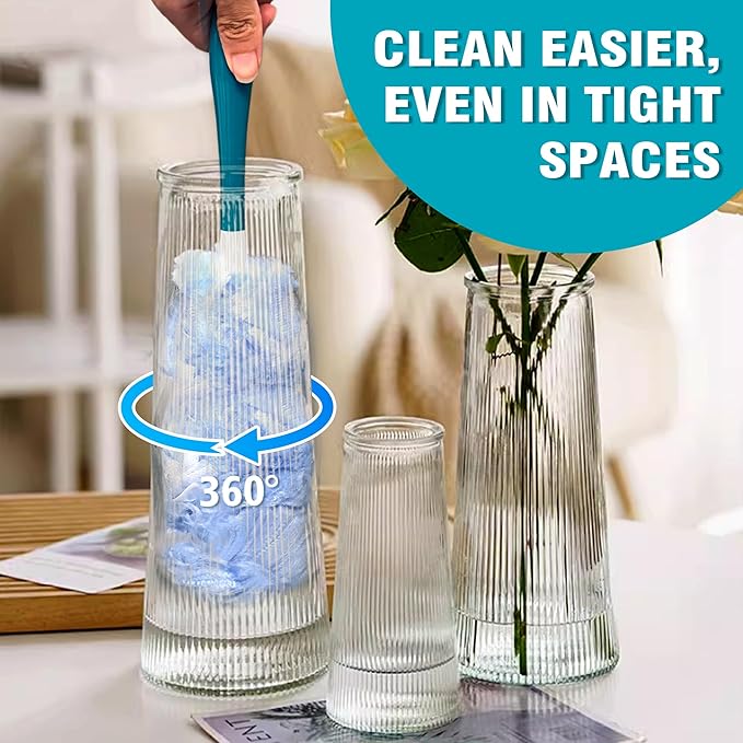 NEWE Duster Refills 20 PCS with Handle Compatible with Swiffer, 360 Degree Heavy Duty Dusting Kit with 4X Microfibers, Multi-Surface Dust Removing Tool for Cleaning Blinds Bookshelf Furniture