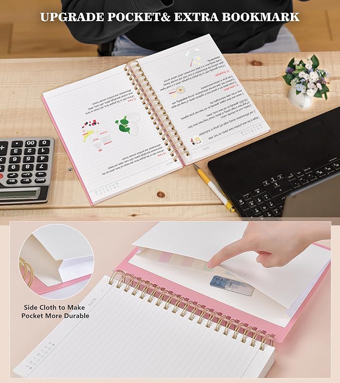 Pink Spiral Notebook Journal,360 Pages College Ruled Notebook, Lined Thick Journals for Women Men,A5 Thick Spiral Journal for Writing,100GSM Paper, Spiral Notebooks for Work School 5.5"x8.5"
