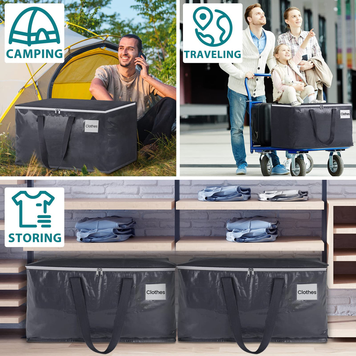 Fabspace Moving Boxes Heavy Duty Moving Bags with Strong Zippers and Handles Collapsible Moving Supplies, Storage Totes for Packing & Moving Storing 93L,8-Pack