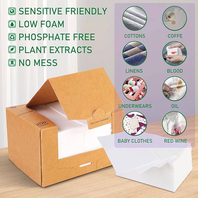 Freelivity Laundry Detergent Sheets, 200 Sheets Fresh Linen Scent - Eco-Friendly Hypoallergenic Plastic-Free LiquidLess Clothes Washing Detergent Supplies for Save Space Travel Camping