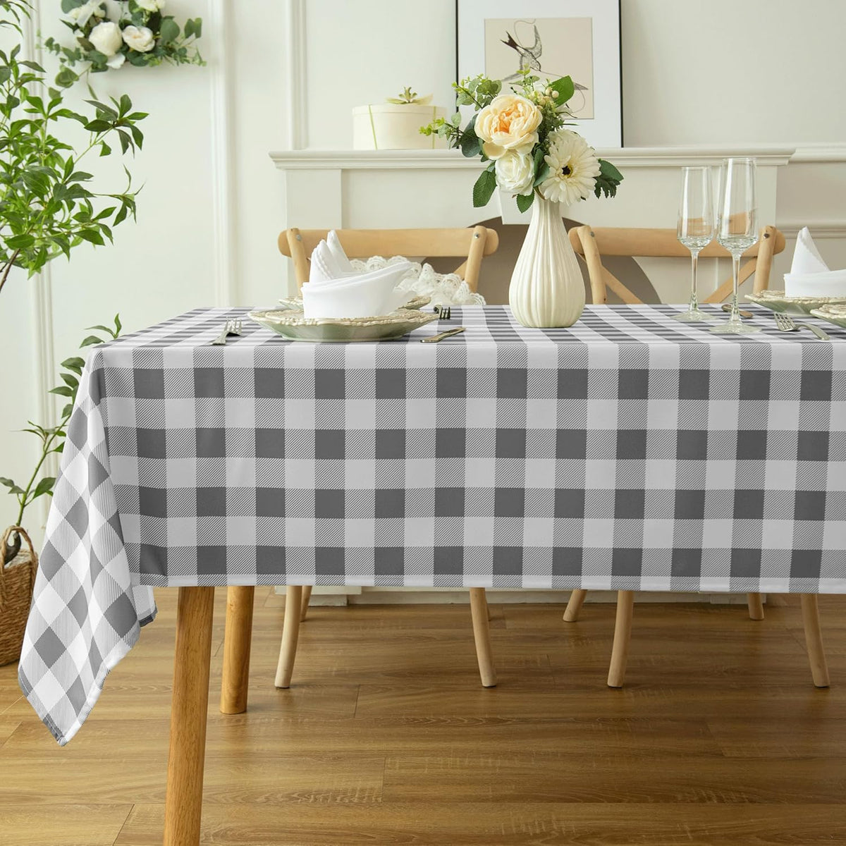 Waterproof Checkered Tablecloth Fabric - Rectangle 58x84 Inch Classic Gingham Buffalo Plaid Table Cloth for Indoor/Outdoor Use - Washable Table Cover for Kitchen, BBQs, and Parties