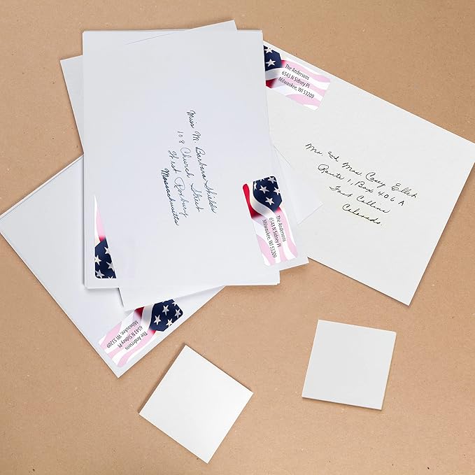 Customized Personalized Address Labels - Made in The USA by Kenco (500 Labels, American Flag)