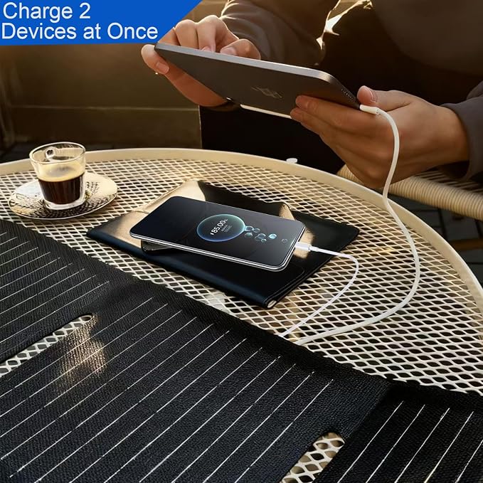60W Portable Solar Panels Chargers with PD3.0 USB-C,USB-A,DC Ports for Hiking,Camping,Backpacking,IP65 Waterproof Small Folding Solar Charger for Phone,Tablets,Power Bank
