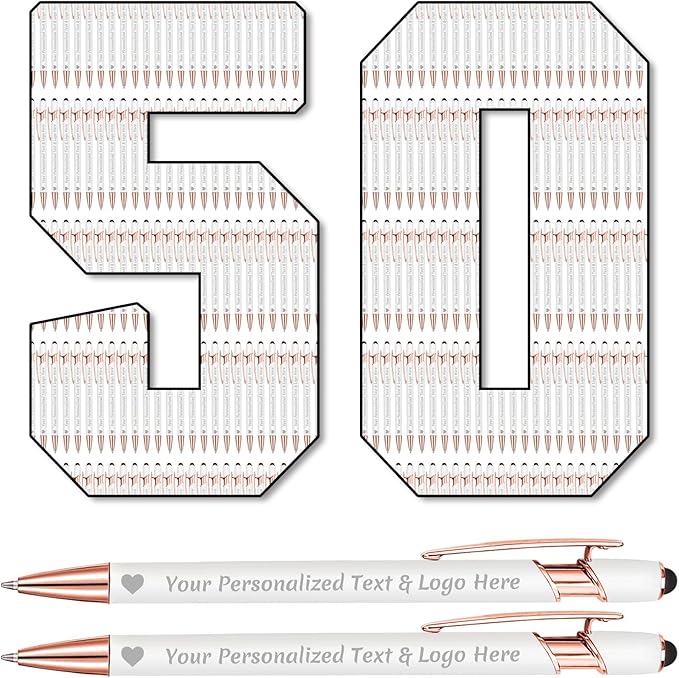 STREADVE 50 Personalized Custom Pens Engraved Writing Pen with Name Logo, Customized Promotional Items Stylus Pen Gifts for Communion Wedding Men Women Realtor Business, White