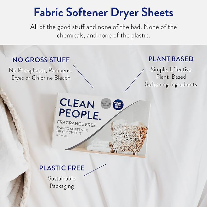 The Clean People Fabric Softener Sheets - Dryer Sheets - Softens & Removes Static Cling - Vegan Laundry Softener, Essential Oils - Fragrance Free 360 Pack