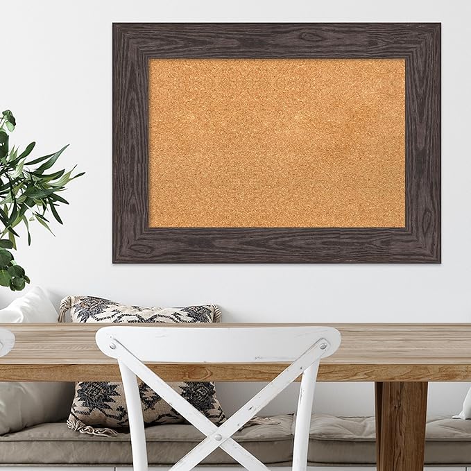 Amanti Art Natural Cork Board for Wall, 22x30 Vision Board with Black Wood Frame, Medium Corkboard Office Decor for Home Organization, Country Rustic Corkboard Pinboard to Display Items for Home