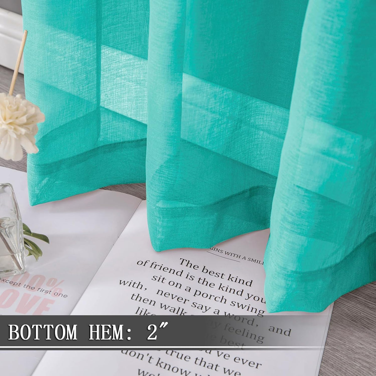 Tollpiz Short Sheer Curtain Living Room Linen Textured Curtains Sheer Light Filtering Voile Rod Pocket Curtain for Bedroom, 38 x 54 inches Long, Aqua Blue, Set of 2 Panels