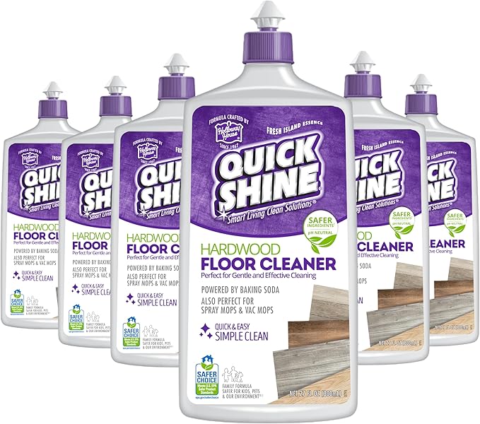 Quick Shine Hardwood Floor Cleaner 27oz, 6Pk| Use in Spray & Vac Mops| Removes Dirt & Scuff Marks| Ready-to-Use, Streak Free, No Rinse| Safer Choice Cleaner| Perfect for Gentle and Effective Cleaning