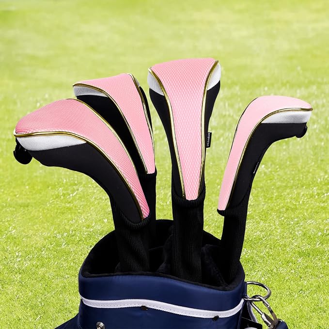 Andux 2Pcs/Set Long Neck Gold Golf Hybrids Club Head Covers with Dial No. Tag MT/HY13