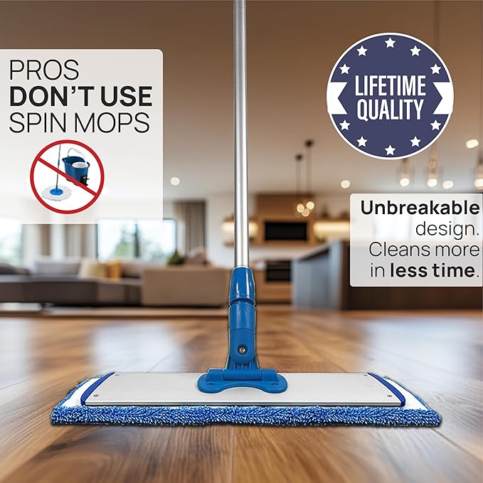 Microfiber Wholesale 24" Microfiber Mop System - Clean & Dust Hardwood, Laminate, & Tile Floors, Reusable Mop Heads, Adjustable Handle, Washable Micro Fiber Wet & Dry Pads, Industrial & Commercial