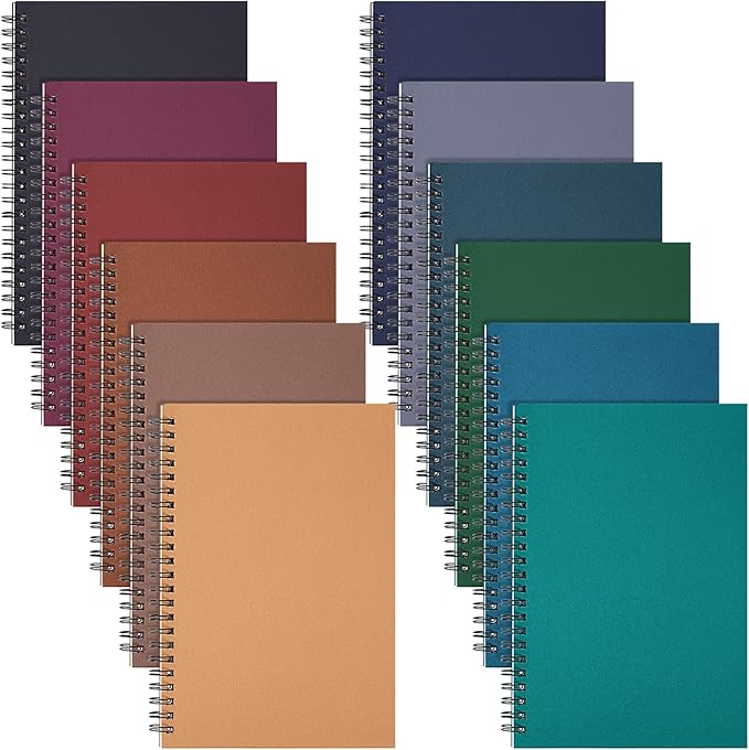 Fuutreo 12 Pcs Spiral Notebook for Work A5 8.3 x 5.7 Inch College Ruled Spiral Journal Notebook Kraft Cover Ruled Paper, 12 Color, 60 Sheets, 120 Pages for Office School(Business Color)