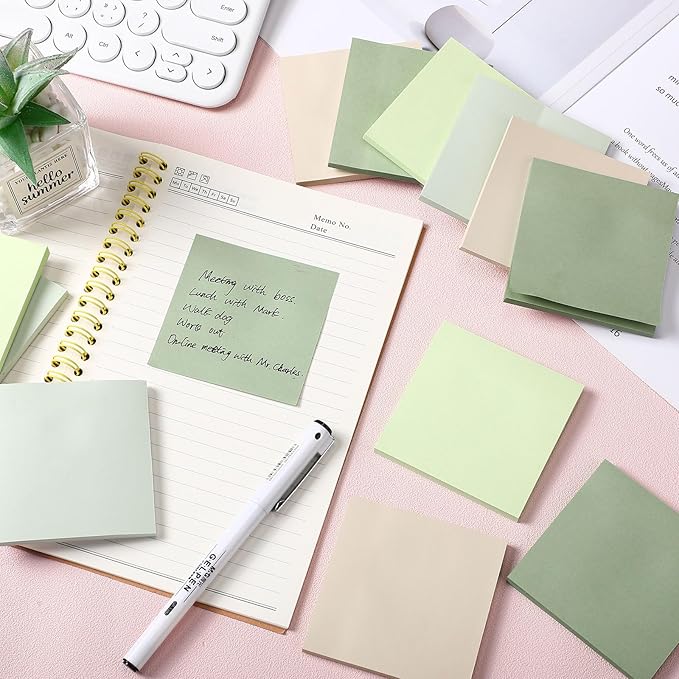 Thenshop 36 Pads Sticky Notes 3''x3'', Self Stick Notes Pads Office Supplies, 50 Sheets/pad Colored Aesthetic Sticky Accessories Home, Office, Notebook(Green)
