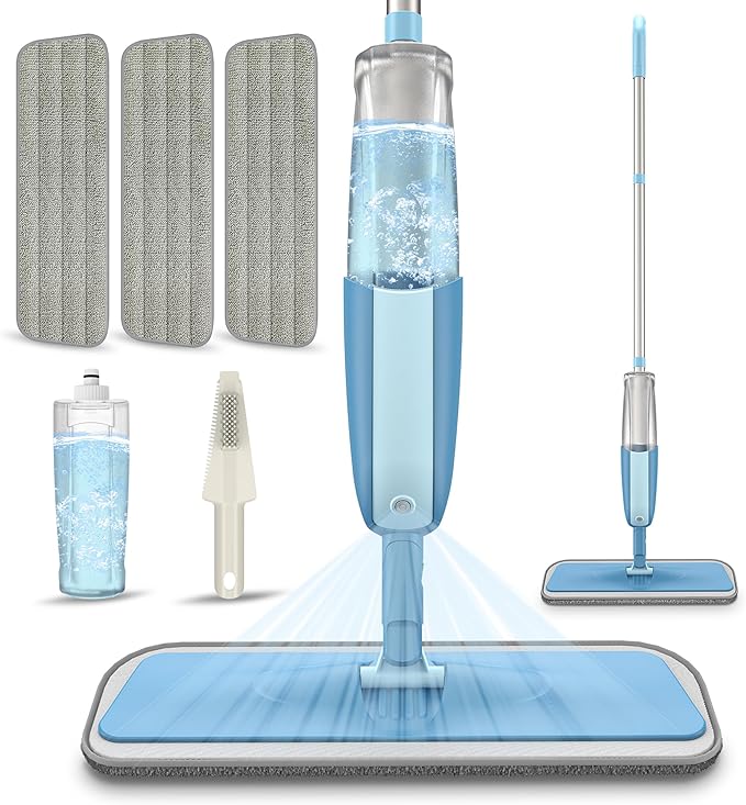 Spray Wet Mops for Hardwood Floors- MEXERRIS Microfiber Dust Dry Mop with 3 Microfiber Washable Pads Hard Wood Floor Mop with Sprayer Commercial Home Use for Wood Floor Laminate Ceramic Tiles