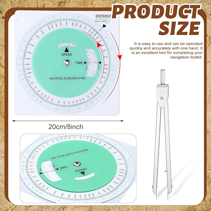 3 Pcs Marine Navigation Kit, Basic Navigation Set Include 18" Marine Parallel Ruler with Clear Scales, 8" Diameter Nautical Plotter Protractor, 6" Fixed Point Divider for Boat Accessories