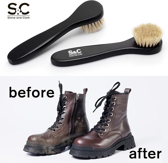 Premium Shoe Polish Brush Set - Horse Hair Brushes, Shoe Polish Applicator for Leather Footwear - Shoe Brushes for Cream & Polish - Made of White Horse Hair & Lotus Wood Handle