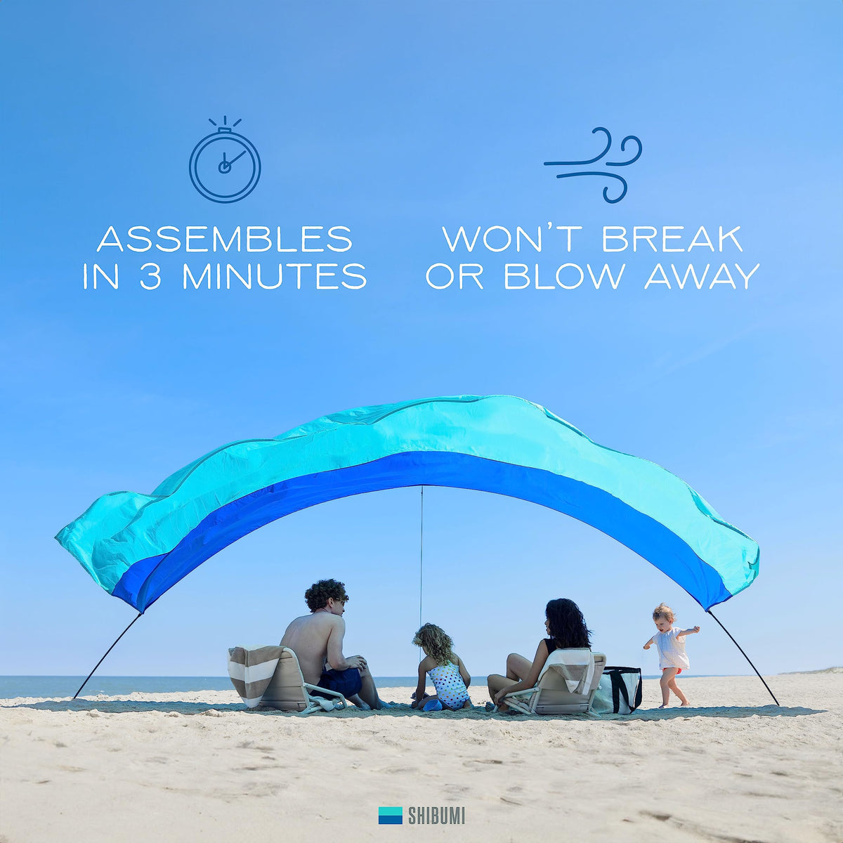 Shibumi Shade® (Previous Generation) - World's Best Beach Shade. The Original Wind Powered® Beach Shade. Lightweight, Easy to Set up and Great for Groups up to 8 People