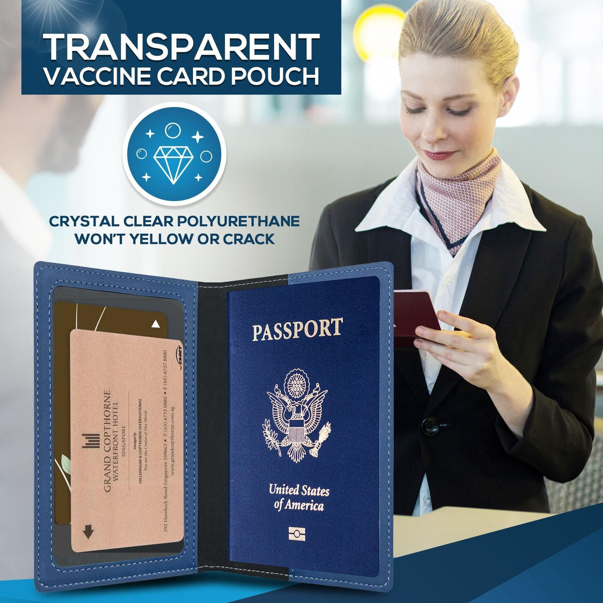 Ciana Passport Holder for Men and Women - PU Leather Passport Cover and Card Holder - Combo Slim Passport Holder with Card Protector Slot, Travel Must Haves (Light Blue)