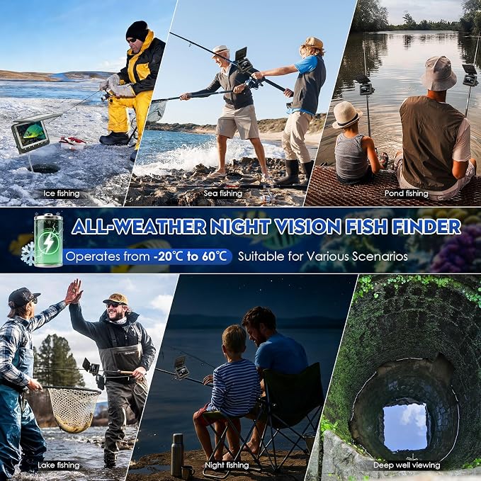 Underwater Fishing Camera, 140-Degrees Wide Angle 1200TVL Fish Finder 4.3" HD Portable Fishing Camera with 9pcs IR Lights for Boat, Lake, Ice Fishing(15M/50ft)