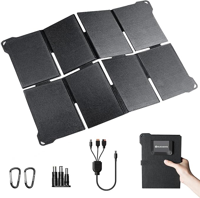 ELECAENTA 45W Portable Solar Panel, HPBC Solar Cells, 25.4% High Conversion, DC USB C & QC3.0 Output, IP68, Only 1.5lbs, Solar Charger for Power Station Cell Phone Camping Hiking Backpacking Outdoor