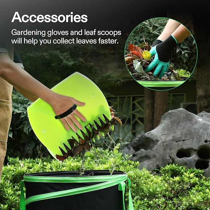 VIVOSUN 30-Gallon Collapsible Trash Can, Reusable Pop-Up Garden Bag with Hard-Shell Bottom, Leaf Scoops and Gloves, Yard Waste Container for Lawn Care and Camping, 2-Pack