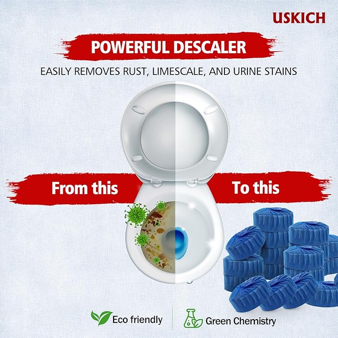 USKICH 40 Pack Toilet Bowl Cleaner Tablets,Blue Automatic Toilet Tank Cleaners, Long-Lasting Household Toilet Cleaners,Toilet flush Cleaning & Deodorizer