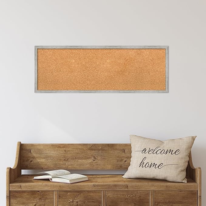 Amanti Art Natural Cork Board for Wall, 13x37 Vision Board with White Frame, Medium Corkboard Office Decor for Home Organization, Cottage Corkboard Pinboard to Display Items for Home Organization in