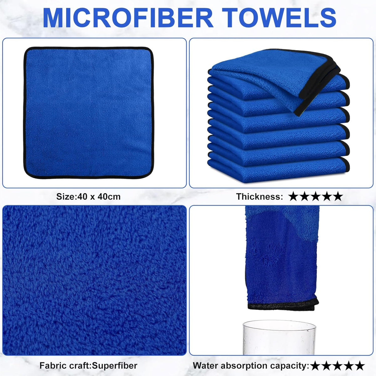 Tallew 60 Pcs Microfiber Towels 16 Inch x 16 Inch Microfiber Cloth Car Drying Towels for Cars Washing Polishing Office Windows Cleaning Household Supplies (Blue)