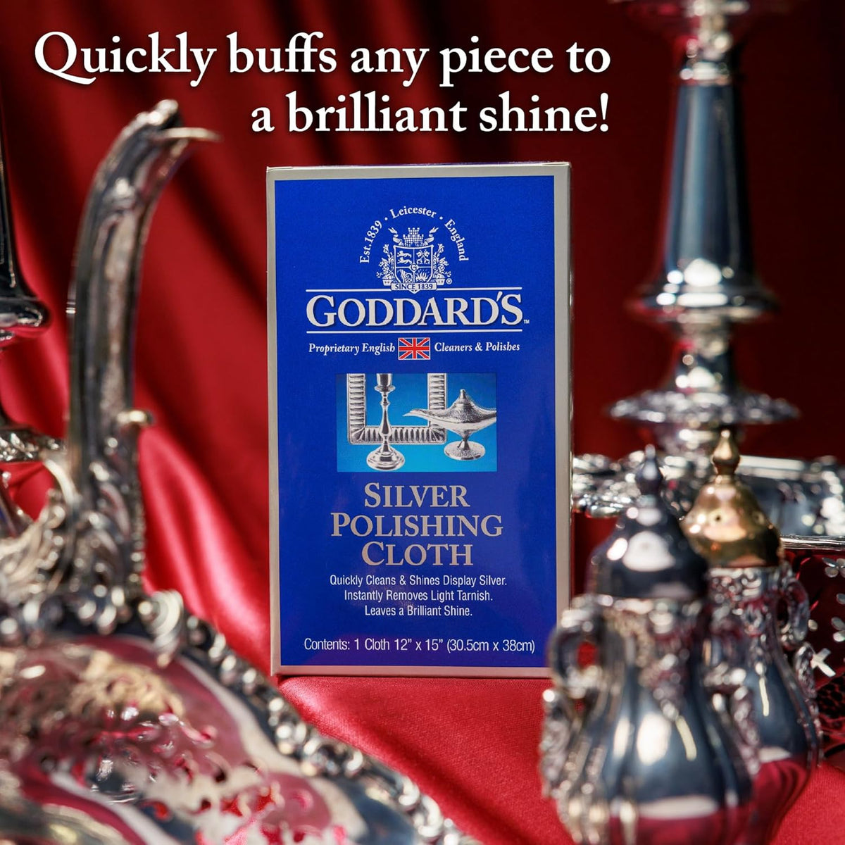Goddard's Silver Polishing Cloth for Jewelry, Remove Tarnish on Plated or Sterling Silver, Gold, Antiques, and Leaves Tarnish Protection, 1 Cloth