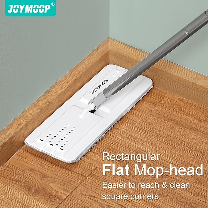 JOYMOOP Easy Clean and Self-Squeezing Microfiber Flat Mop and Bucket System, Mops for Floor Cleaning and Wall Cleaner, Hardwood, Tile, Laminate, Vinyl Floors, Smooth Walls, and Glass Windows