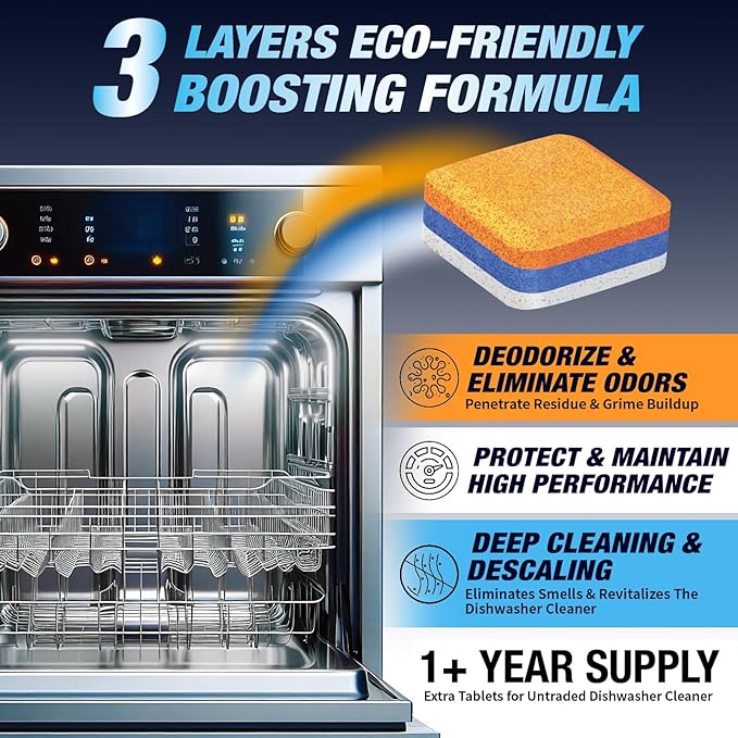 Dishwasher Cleaner Deodorizer Descaler Tablets - 56 Tabs - 1 Plus Year Supply - Extra Scented Deep Cleaning Sanitizer Pods - Remove Hard Water - Contain Citric Acid Heavy Duty Septic Safe - Citrus