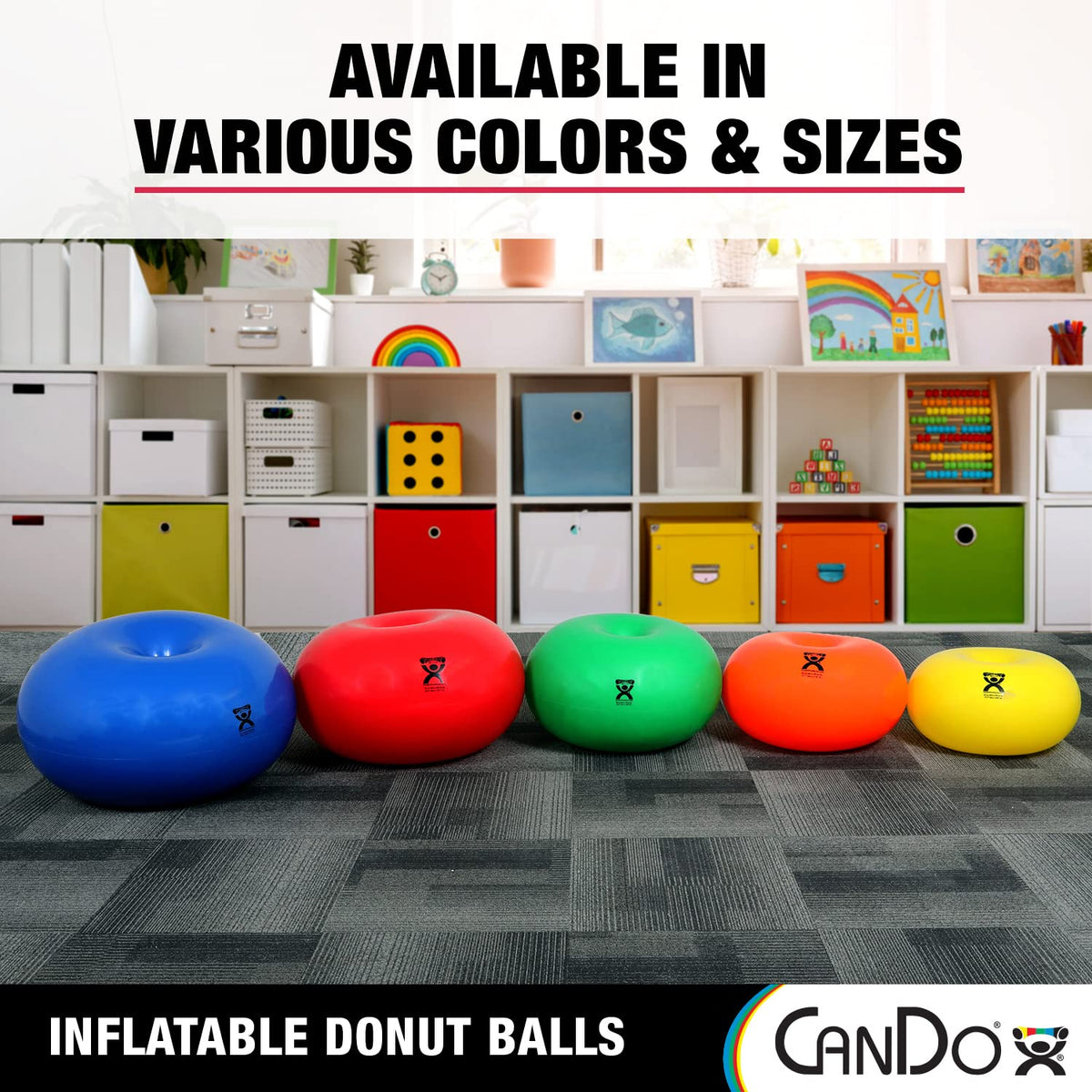 CANDO - 30-1955 CanDo Donut Exercise, Workout, Core Training, Swiss Stability Ball for Yoga, Pilates and Balance Training in Gym, Office or Classroom. Blue, 85 cm W x 45 cm