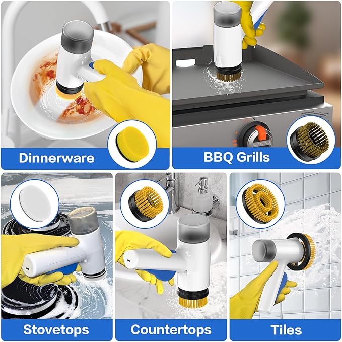 Electric Spin Scrubber 2 in 1 Scrubber Brush & Cleaning Spray with No-Rinse Formula Cleaner IPX7 Full Body Waterproof Bathroom Cleaning Brush With 6 Brush Heads for Kitchen,Bathroom, Grill，Tile