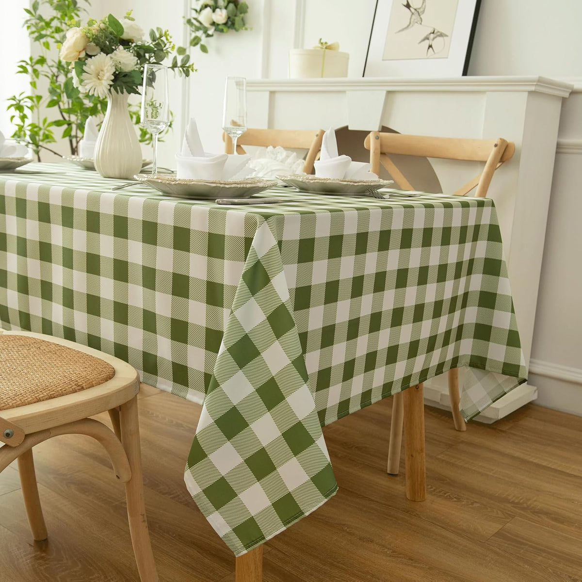 Waterproof Plaid Tablecloth Fabric - Oblong 52x70 Inch Classic Buffalo Tartan Table Cloth for Indoor/Outdoor Use - Washable Tabletop Cover for Dinner, BBQs, and Parties