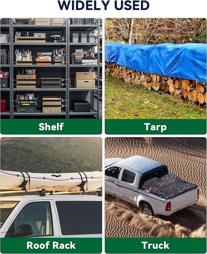 18 Inch Adjustable Rubber Bungee Cords, Easy to Adjust from 6" to 18", Black Bungee Straps with 1.9X Stretch, Rubber Tarp Straps with Crimped S Hooks for Cargo, Tarps, Van, Truck, Motorcycle (8 Pcs)