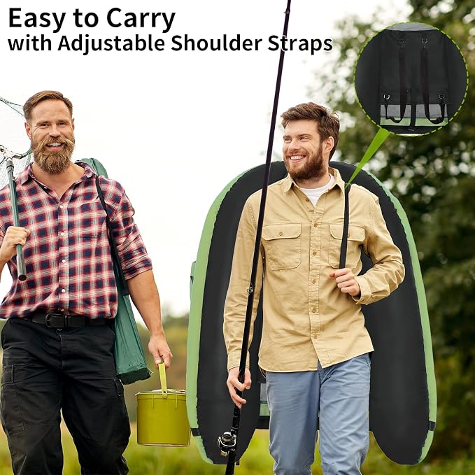 Fishing Float Tube with Adjustable Backpack Straps, Storage Pockets, Fish Ruler, Fly Fishing Boat with Pump, Oar, Rod Holder and Mount, Fins, 350LBS Load Bearing Capacity, FT003