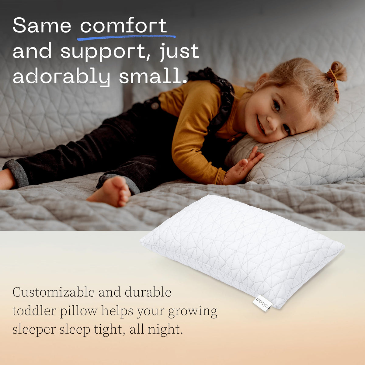 Coop Home Goods Original Toddler Adjustable Pillow, Soft, Breathable, Washable Mini Bed Pillow for Kids with Premium Memory Foam and Zippered Cover, CertiPUR-US/GREENGUARD Gold