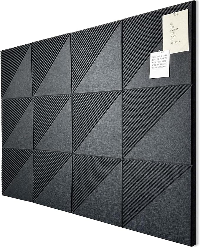 Large Cork Board for Walls 48"x 36", 12 Pack Felt Wall Tiles with Safe Removable Adhesive Tabs, Cork Board for Office,Pinboard Bulletin Board - Black