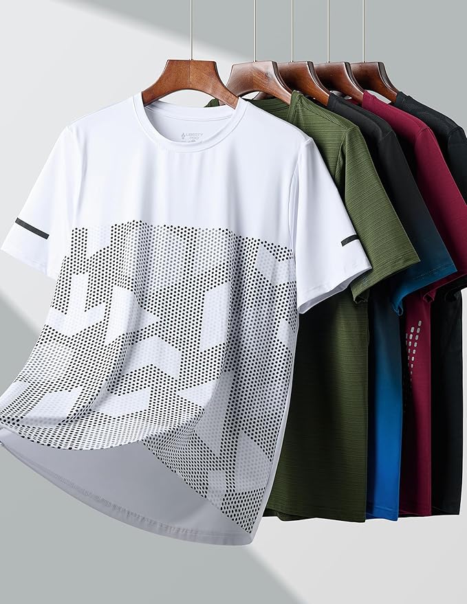 5 Pack Men’s Active Quick Dry Crew Neck T Shirts | Athletic Running Gym Workout Short Sleeve Tee Tops Bulk
