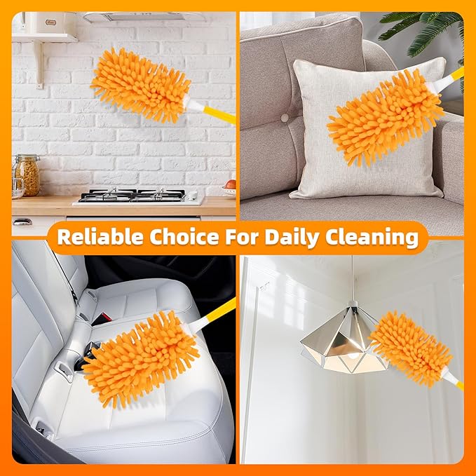 4 Pack Reusable Duster Refills for Swiffer, Microfiber 360 Heavy Duty Dusters Refills Compatible with Swiffer Hand Duster(Include 1 Handle & Laundry Bag)