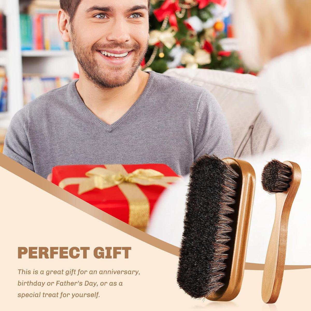 2 Pcs Horsehair Shine Shoes Brush Kit Polish Dauber Applicators Cleaning Leather Shoes Boots Care Brushes Suede Cleaner Brush(Wooden Style F)