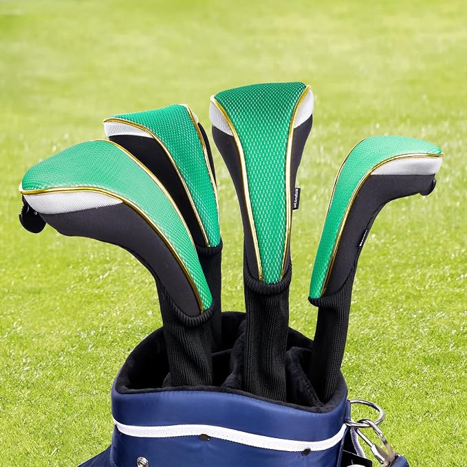 Andux 2Pcs/Set Long Neck Gold Golf Hybrids Club Head Covers with Dial No. Tag MT/HY13