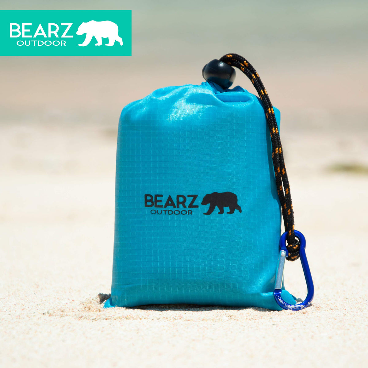 BEARZ Outdoor Pocket Blanket - Beach Blanket Waterproof Sandproof, Picnic Blankets Waterproof Foldable, Lightweight & Compact for Hiking, Camping, Travel, Festival Accessories (Blue)